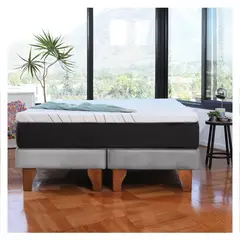 LATAM HOME - Cama Europea Zen Top Foam Hybrid Tela Velvet Gris 2 Plazas