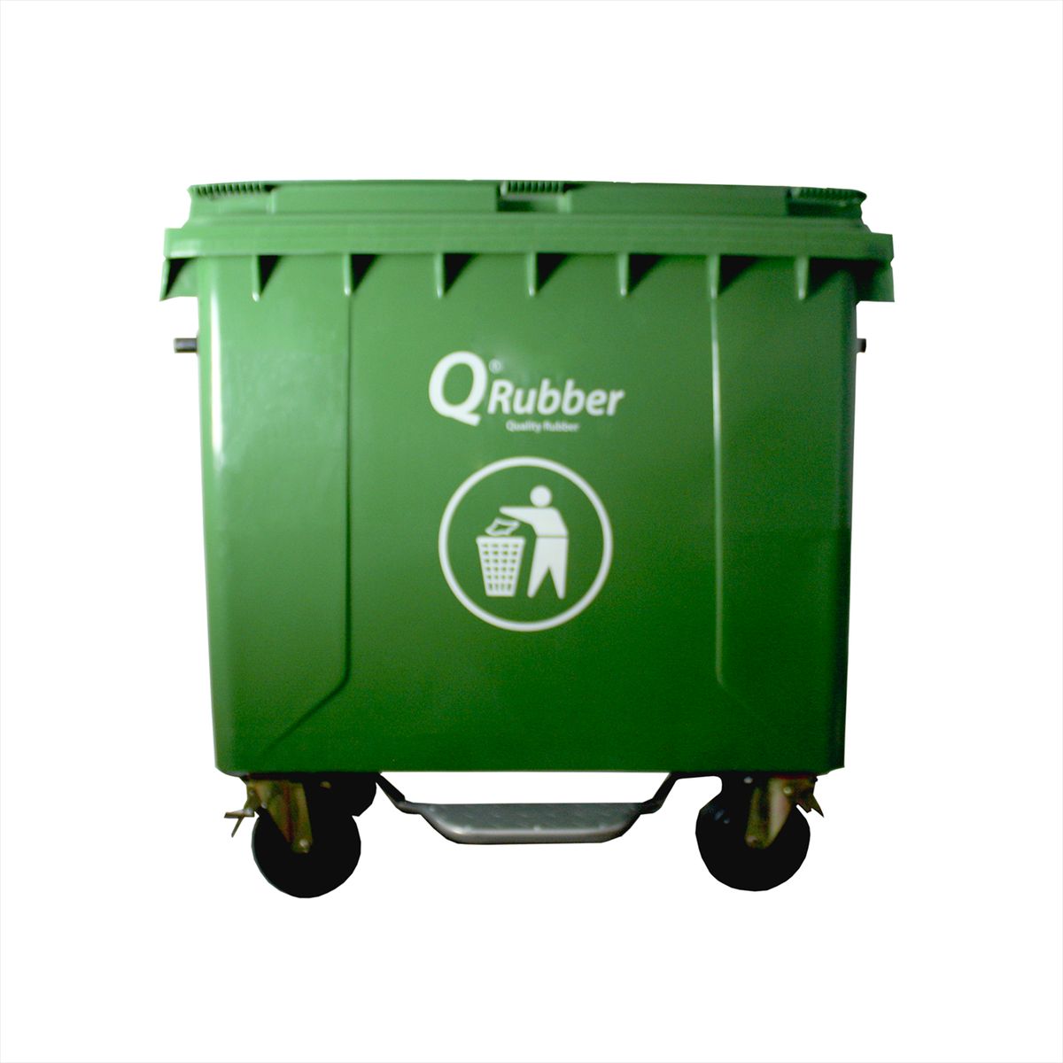 QRUBBER - Contenedor de Basura 660 lts verde con pedal QRubber