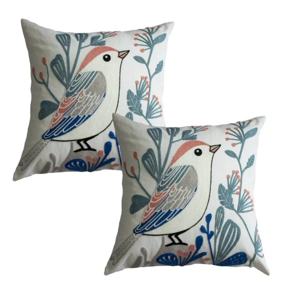 COMPRAPO - Set pack 2 Fundas para Cojín Bordado Pajaríto 45x45 cm