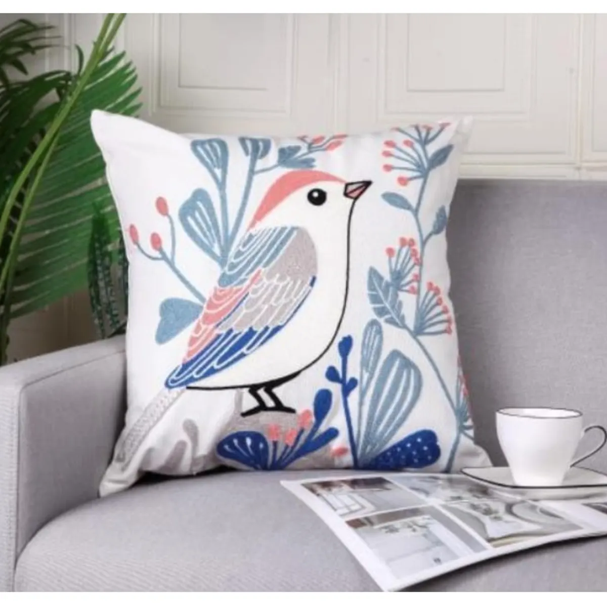 COMPRAPO - Set pack 2 Fundas para Cojín Bordado Pajaríto 45x45 cm
