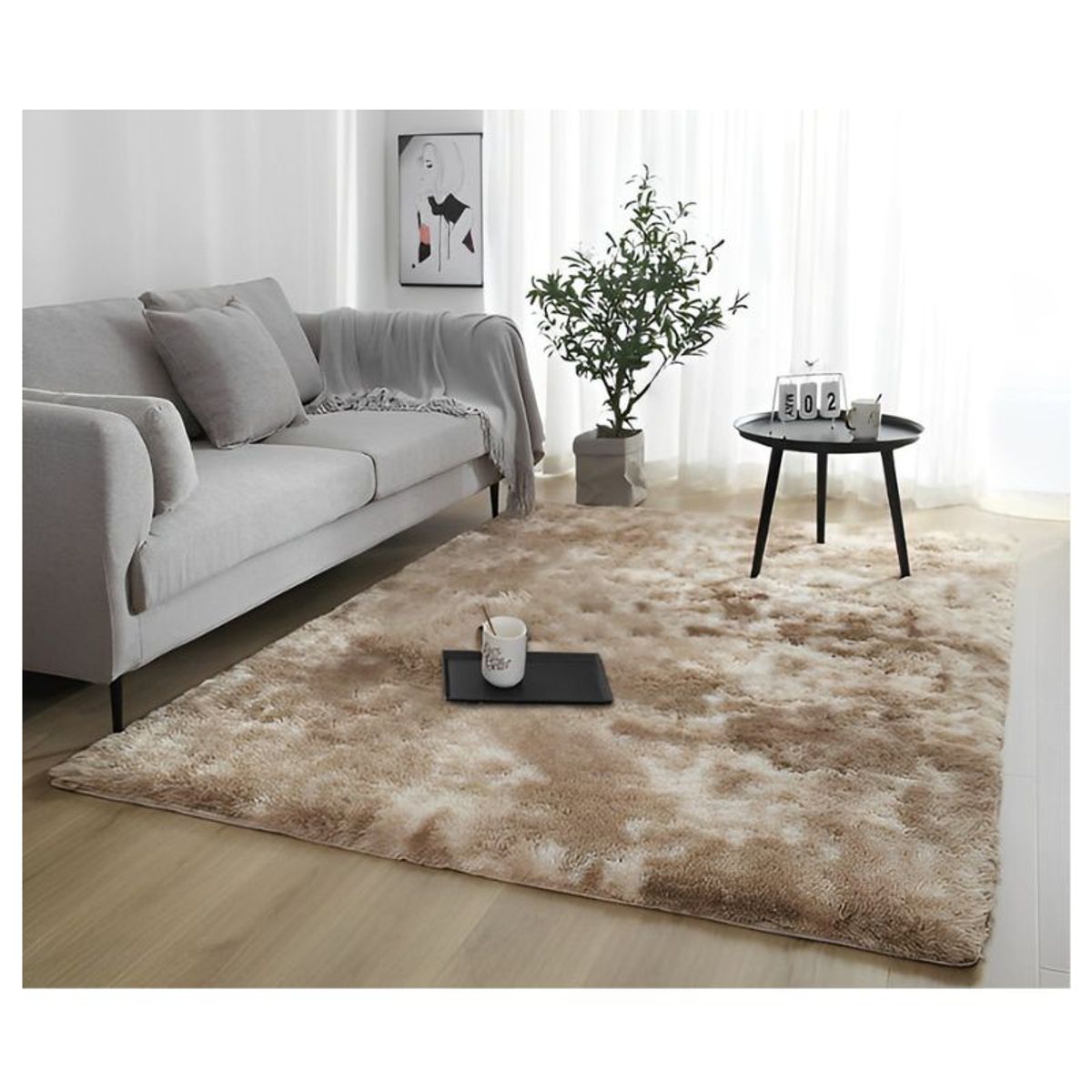 GENERICO - Alfombra Peluda Para Living  Beige Jaspeado 150x200cm