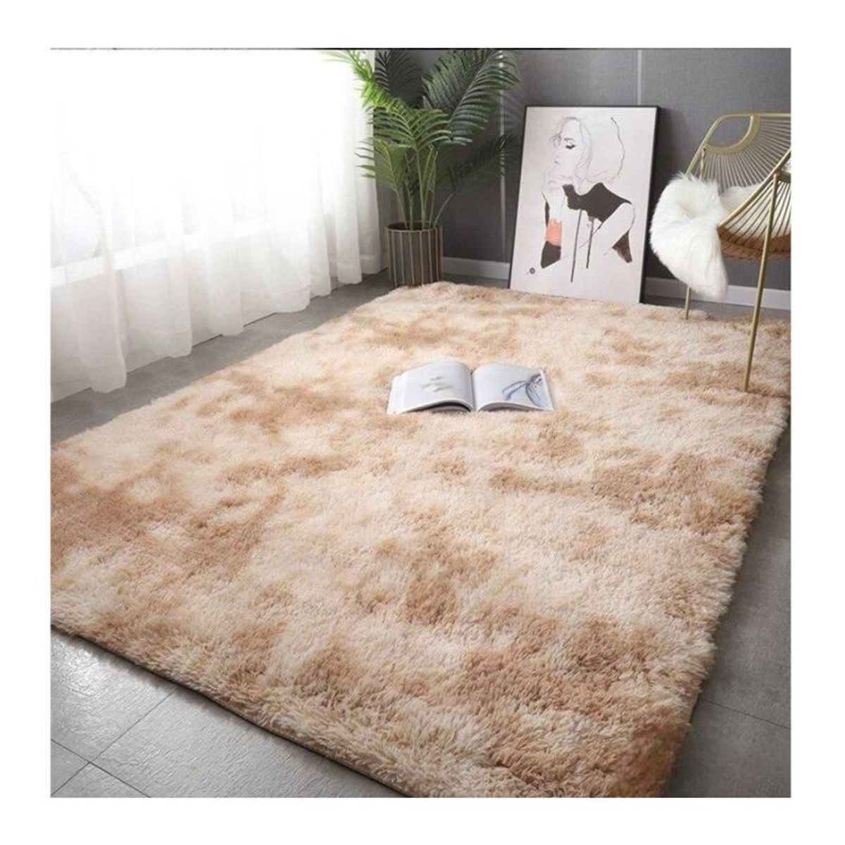 GENERICO - Alfombra Peluda Para Living  Beige Jaspeado 150x200cm