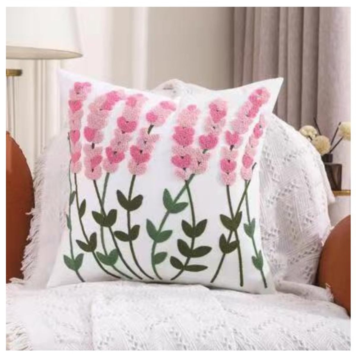 COMPRAPO - Set 2 Fundas para Cojín Bordado Flor Rosé 45x45 cm