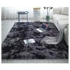 GENERICO - Alfombra Peluda Para Living Negro Jaspeado 150x200cm