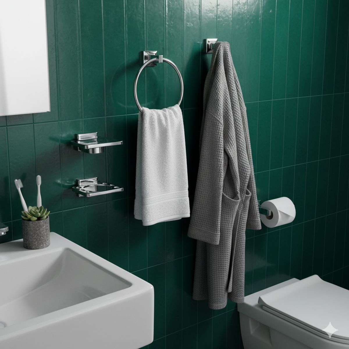 STRETTO - Kit 5 Accesorios Baño Jabonera Toallero Percha Base Confort Stretto