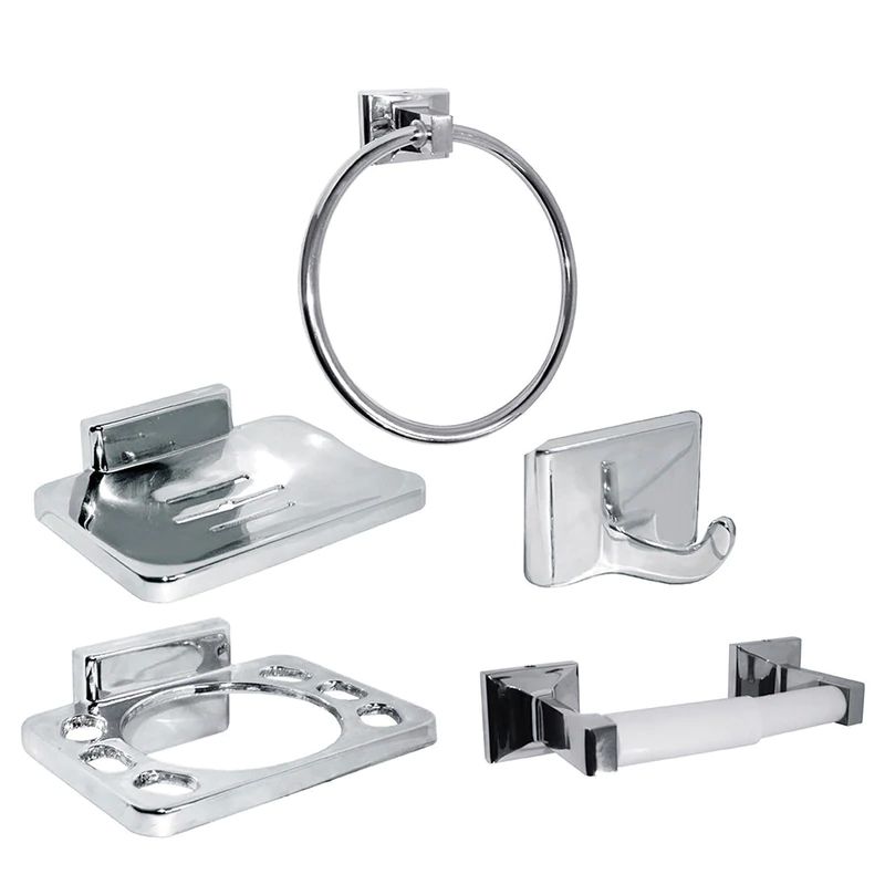 STRETTO - Kit 5 Accesorios Baño Jabonera Toallero Percha Base Confort