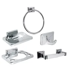 STRETTO - Kit 5 Accesorios Baño Jabonera Toallero Percha Base Confort