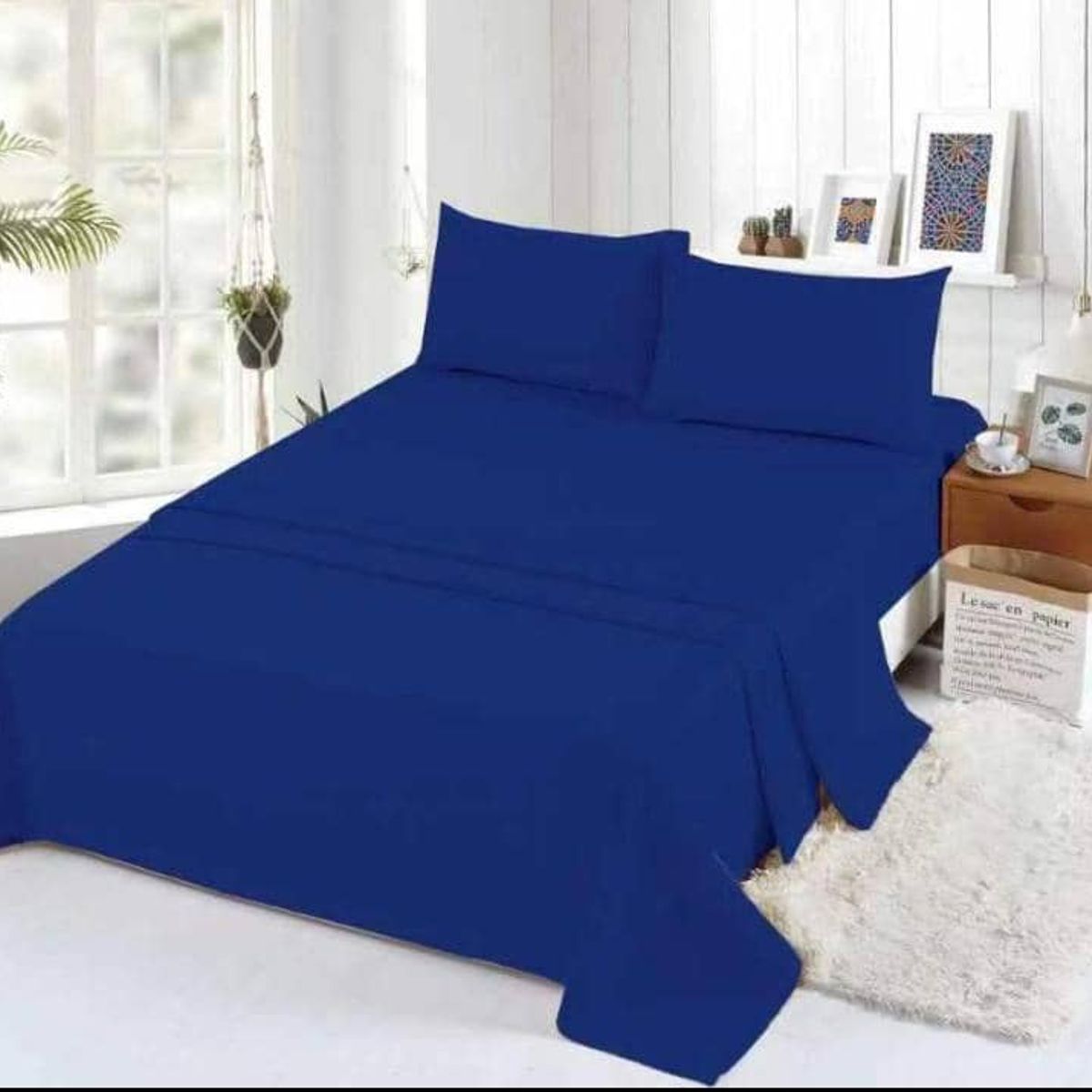 GENERICO - SABANA  AZUL REY 2 PLAZA UNICOLOR 4 PIEZAS MATERIAL DE ALGODON MARIA