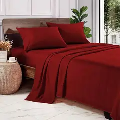 GENERICO - SABANA POLAR BURDEO 2 PLAZA UNICOLOR 4 PIEZAS MARIA