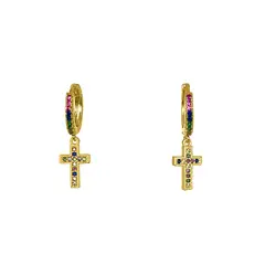 ANDREA COGGIOLA JOYAS - Aros Argolla Cintillo Cruz Colores Enchapado Oro 18K