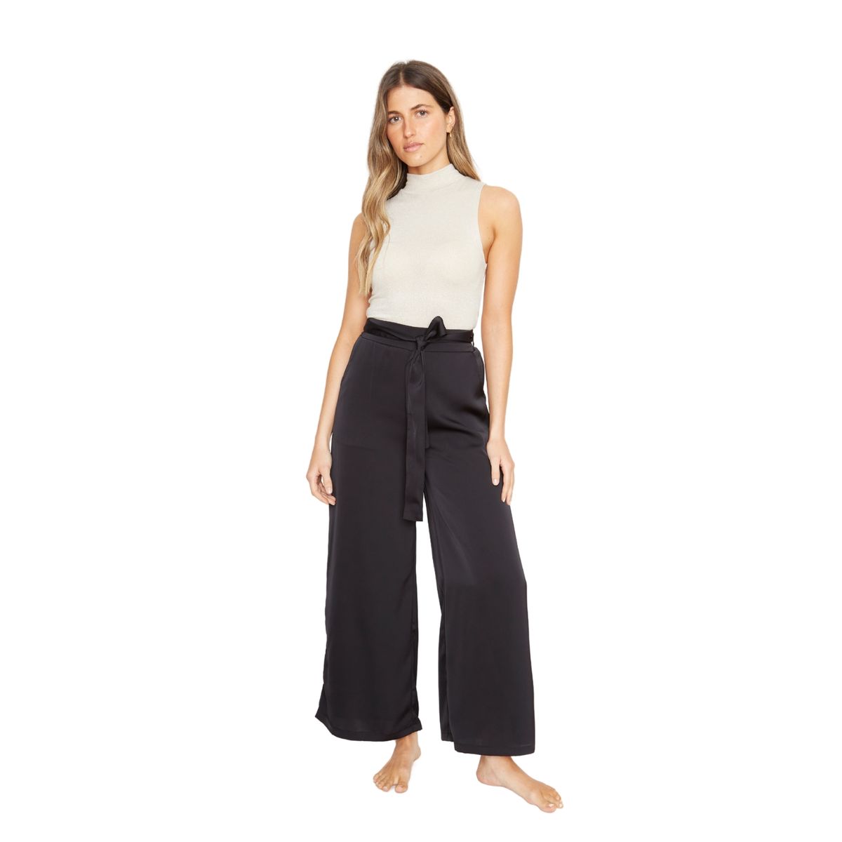 JACINTA TIENDA - Pantalón Greta largo satin negro Jacinta Tienda