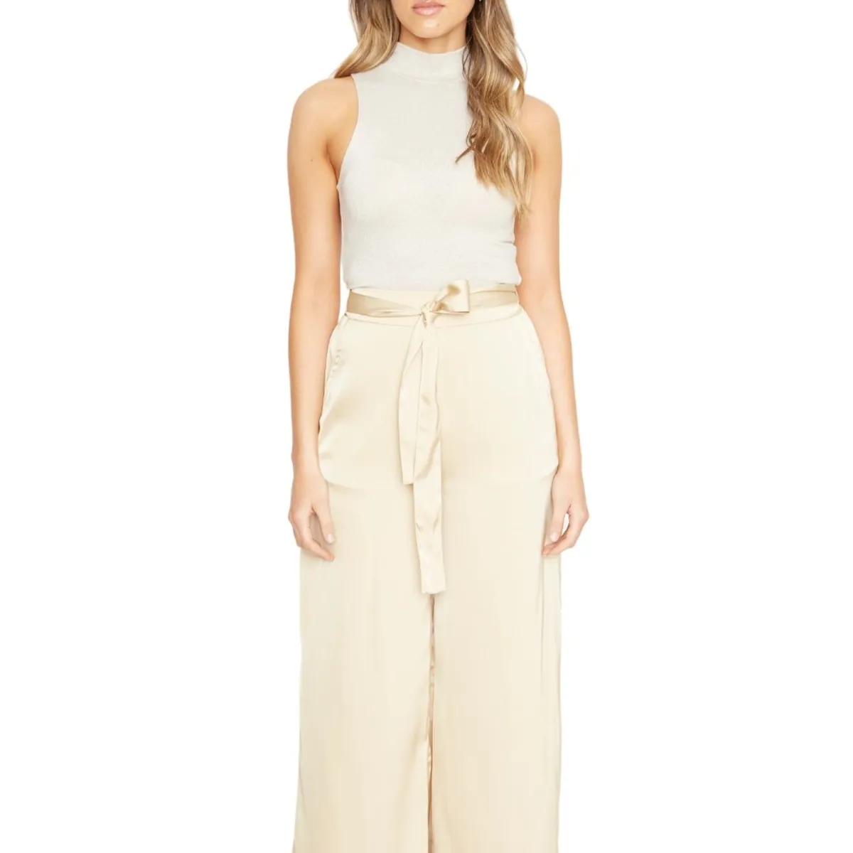 JACINTA TIENDA - Pantalón Greta largo satin dorado Jacinta Tienda
