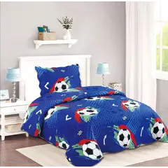 GENERICO - CUBRECAMA AZUL DISEÑO BALON 1.5 PLAZA TELA QUILT DE VERANO