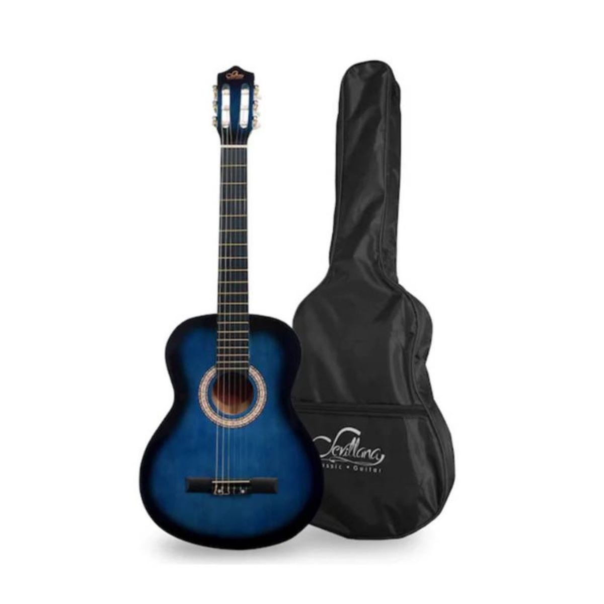 SEVILLANA - Guitarra Sevillana Azul-Negro 30 Para Niños Con Funda.
