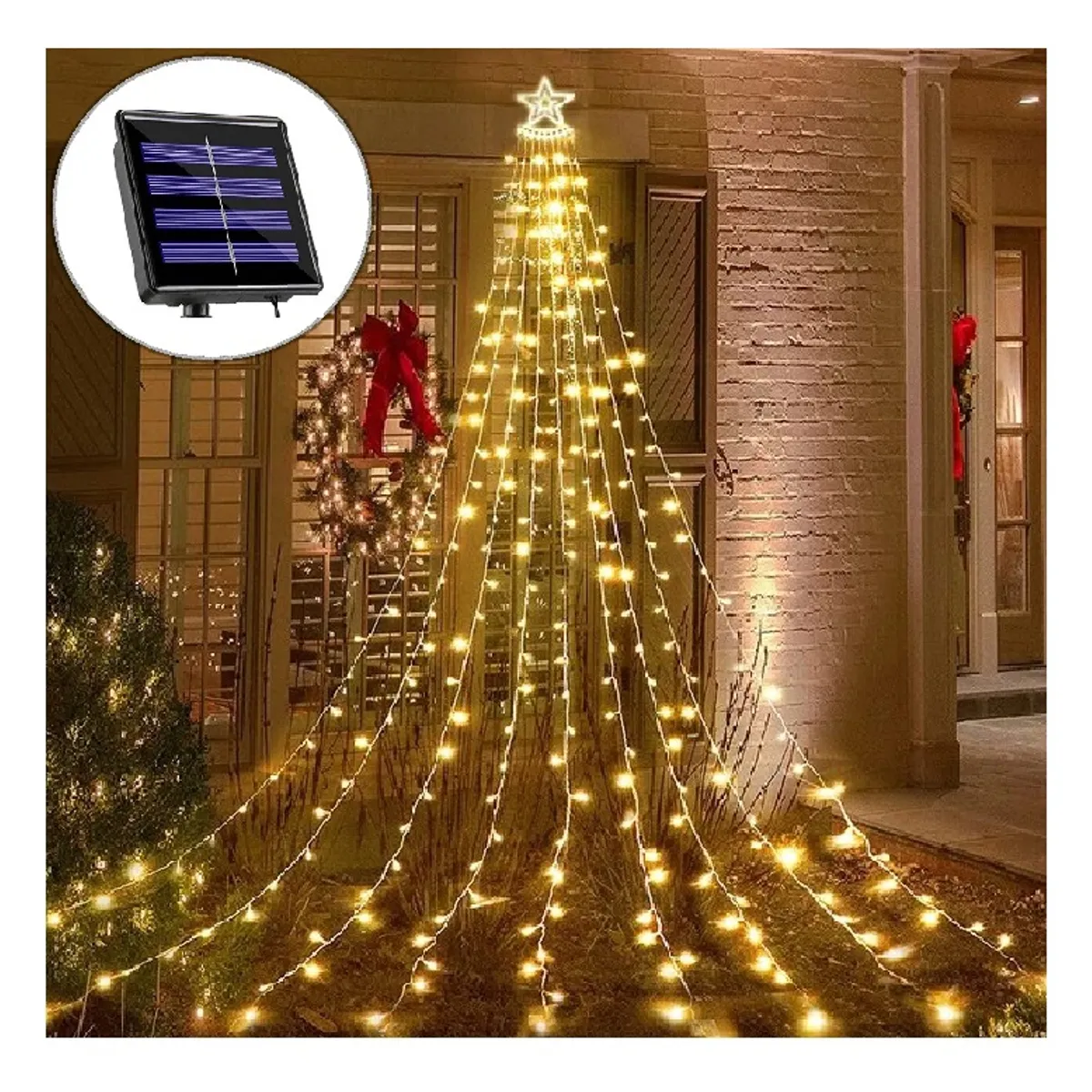 GENERICO - Árbol Navidad Guirnalda Solar Estrella cascada  Luz Calidas 25Mts