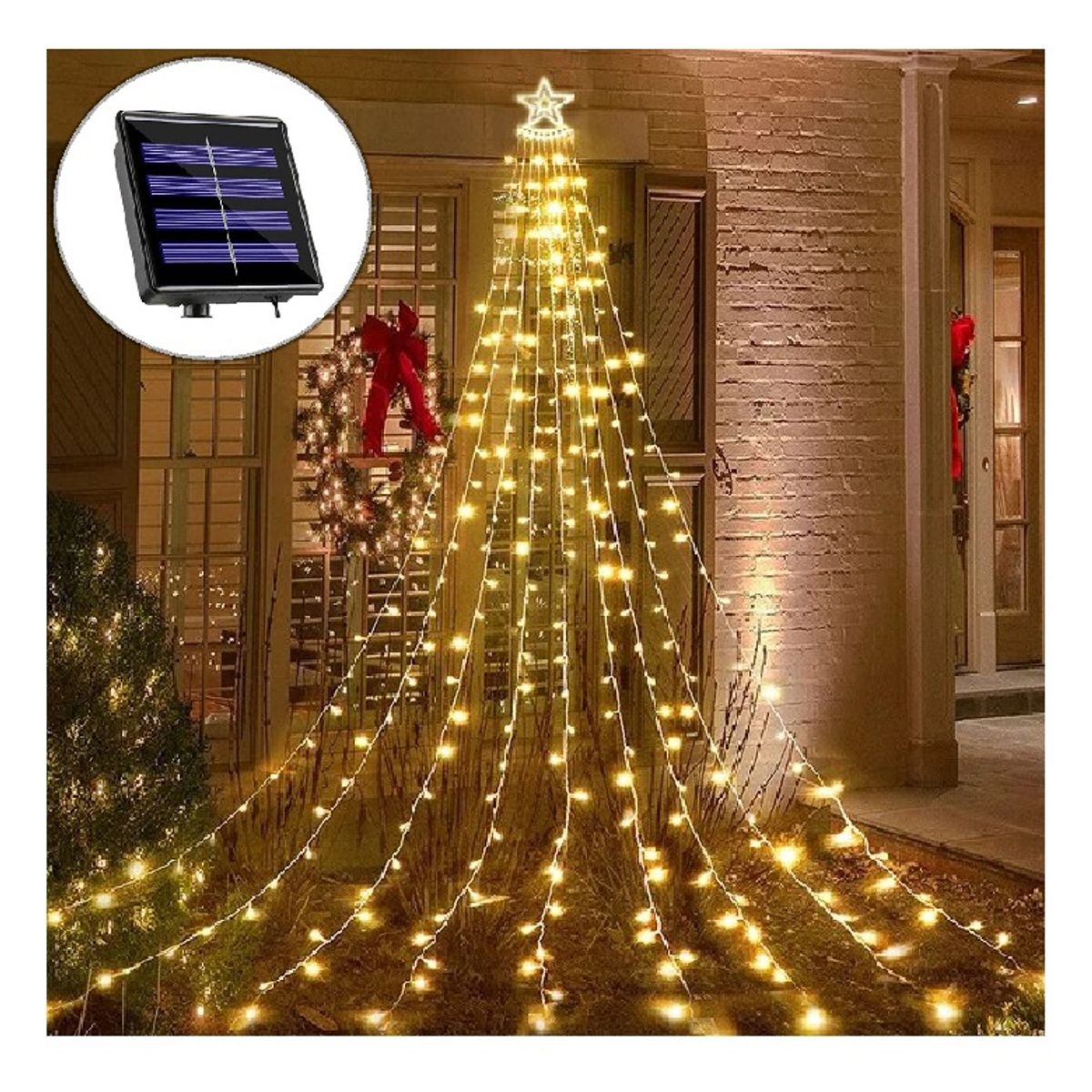 GENERICO - Árbol Navidad Guirnalda Solar Estrella cascada  Luz Calidas 25Mts