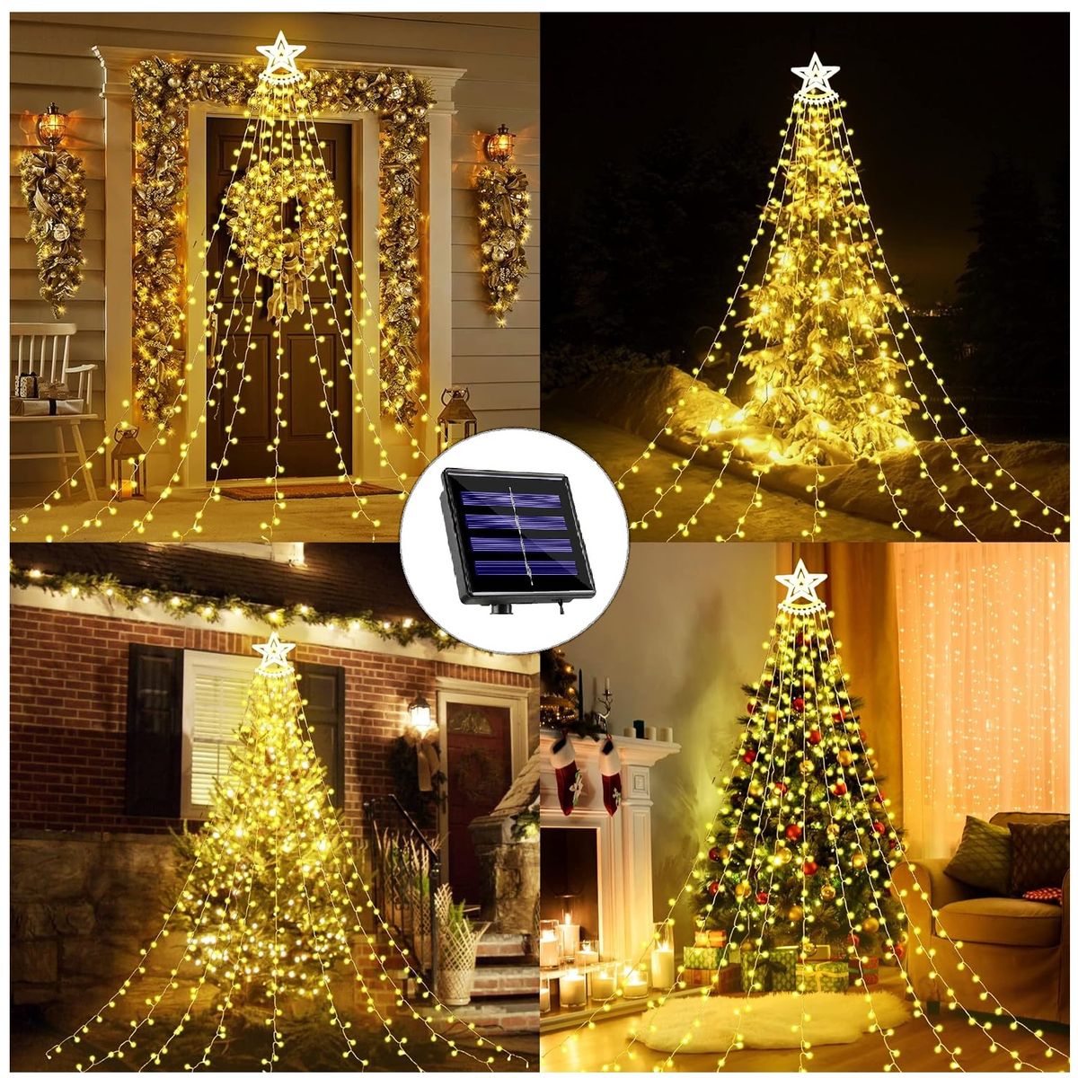 GENERICO - Árbol Navidad Guirnalda Solar Estrella cascada  Luz Calidas 25Mts