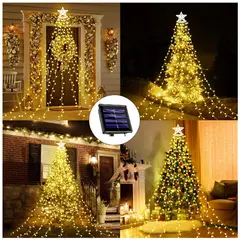 GENERICO - Luz Cortina Solar De Navidad Estrella Guirnalda Luces cálidas