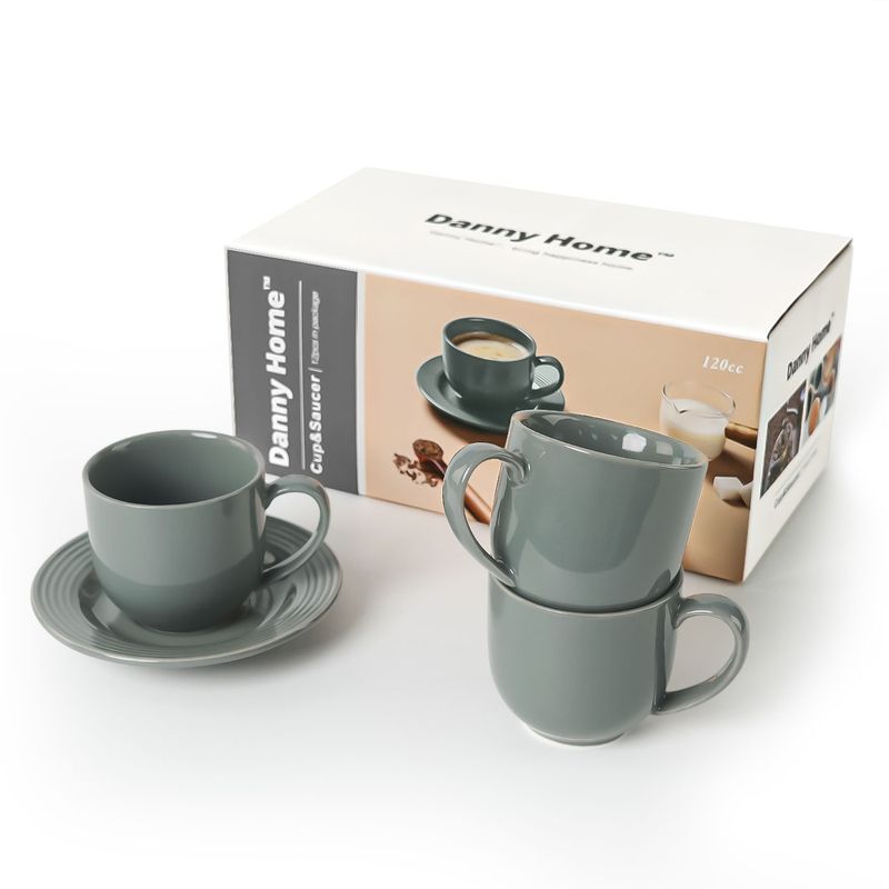 DANNY HOME - Set 6 Tazas de Cafe con Platillo Gris Claro 120 cc