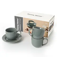 DANNY HOME - Set 6 Tazas de Cafe con Platillo Gris Claro 120 cc