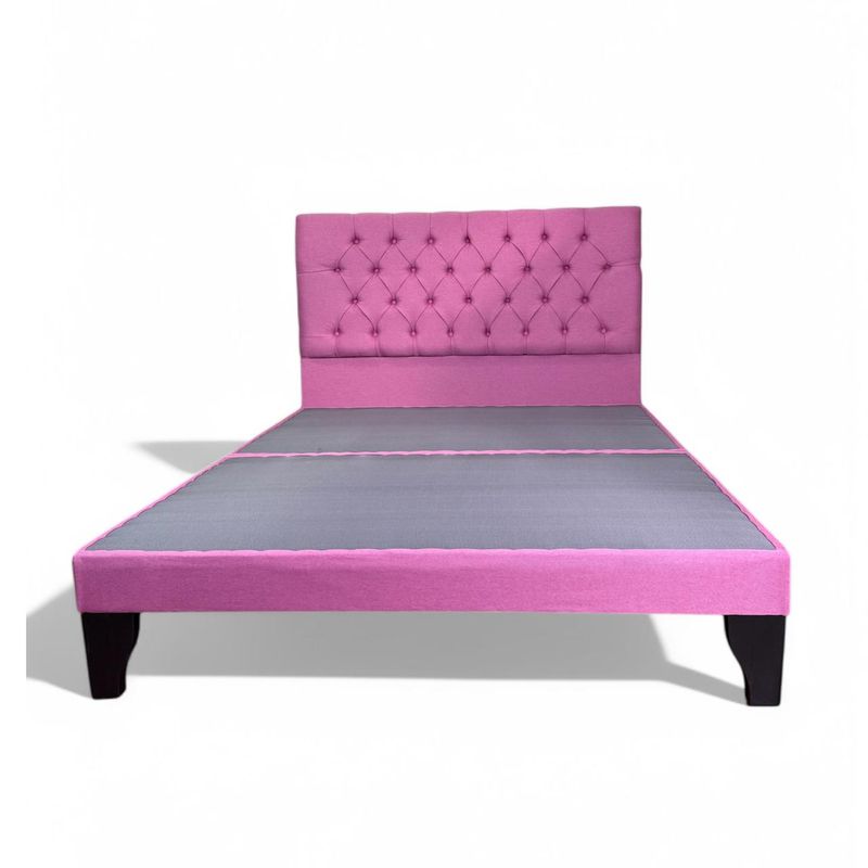 FLOBAL - Cama Europea 2 Plazas Base Dividida + Respaldo Capitones Rosa