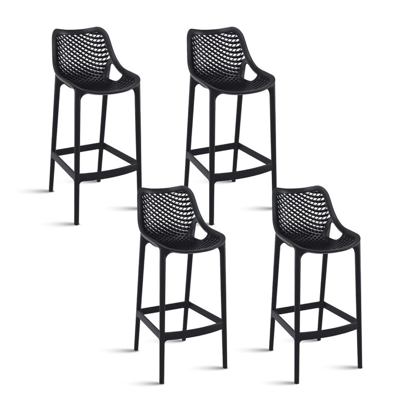 KLIK - Pack 4 Taburetes Sillas Piso Bar Altura con Respaldo Air Berlín Negros