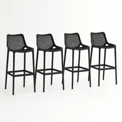 KLIK - Pack 4 Taburetes Sillas Piso Bar Altura con Respaldo Air Berlín Negros