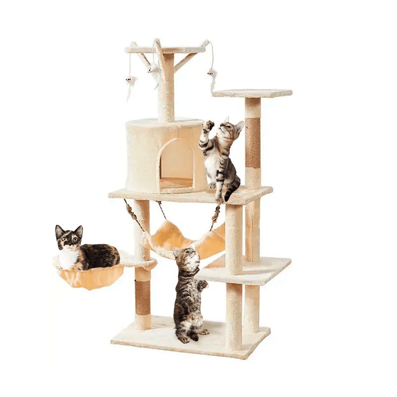 KERU - Torre Castillo y Rascador Para Gatos Interactivo Beige