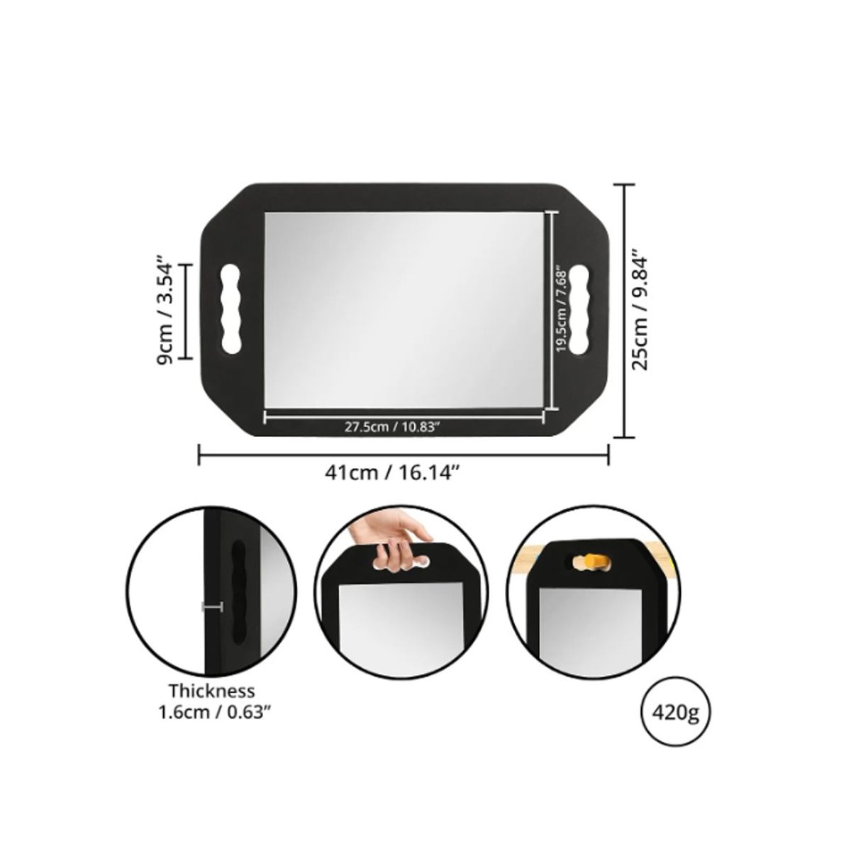 GENERICO - Espejo de peluquería con marco de esponja Negro