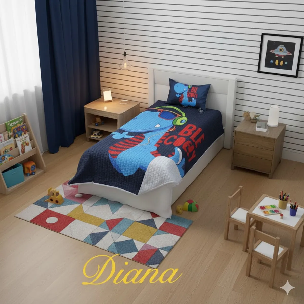 GENERICO - CUBRECAMA DE NIÑOS QUILT DE VERANO DELGADO DISEÑO INFANTIL DINO MUSIC 1.5 PLAZA