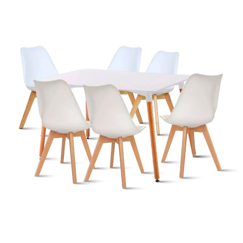 KLIK - Comedor Mesa de 120x80 Rectangular Blanca + 6 Sillas Tulip -