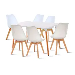 KLIK - Comedor Mesa de 120x80 Rectangular Blanca + 6 Sillas Tulip - Blancas