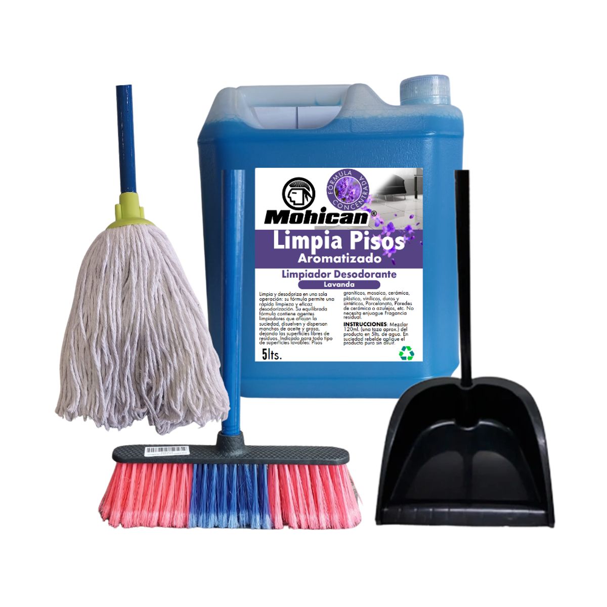 MOHICAN - PROMO ESCOBILLON+MOPA C/MANGO+PALA ASEO+LIMPIA PISO CONC 5LT