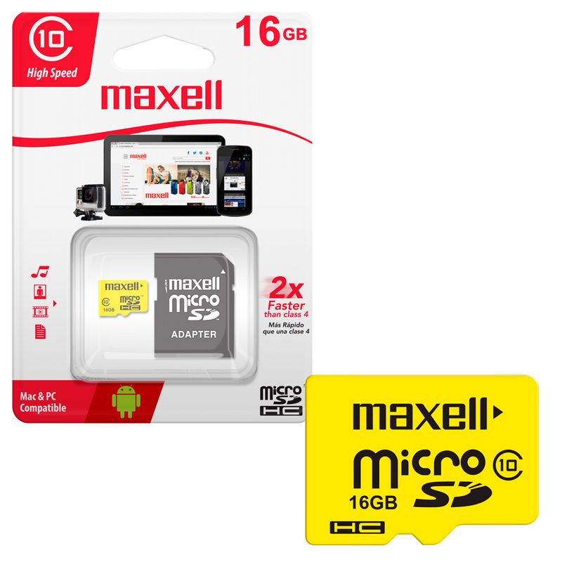 MAXELL - Tarjeta de memoria MicroSD 16GB Maxell + Adaptador 90MB/s