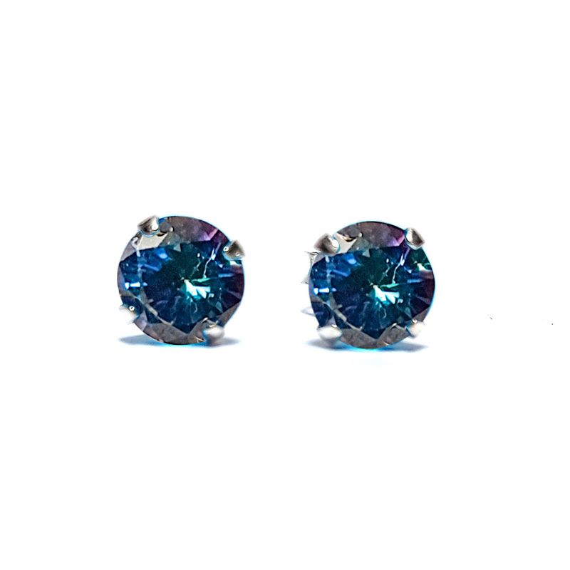 ANDREA COGGIOLA JOYAS - Aros Circón Azul Tornasol Solitario 6mm Plata Fina 925