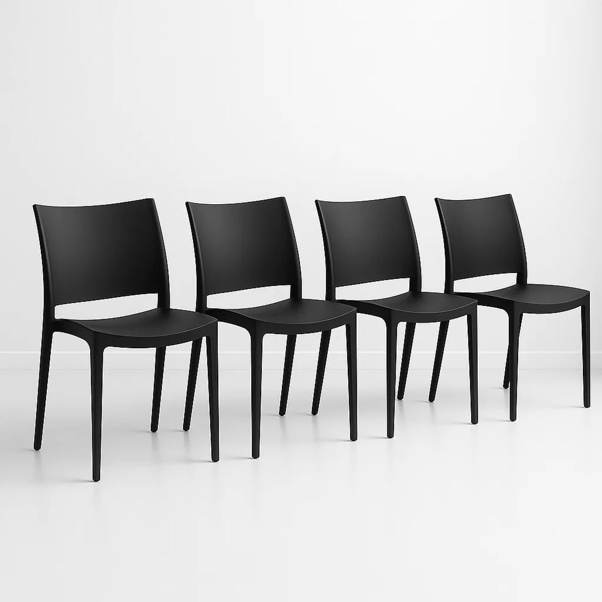 KLIK - Pack de 4 Sillas de Terraza Exterior Tipo Restaurante - Negras