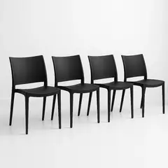 KLIK - Pack de 4 Sillas de Terraza Exterior Tipo Restaurante - Negras