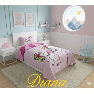 Imagen 2 del producto CUBRECAMA DE NIÑA QUILT DE VERANO 1.5 PLAZA DELGADO CON DISEÑO DE ROSA UNICORNIO SOMBRILLA