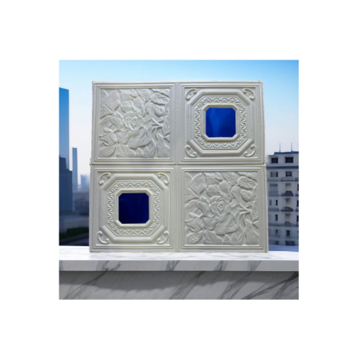 GENERICO - Lamina 3D Panel Autoadhesivas 70x70 Cielo o Muralla Flor Y Punto Azul
