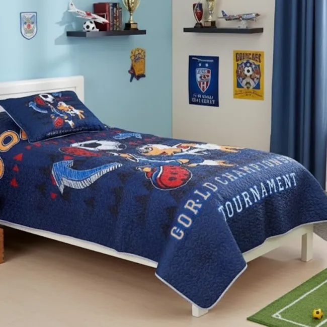 GENERICO - CUBRECAMA DE NIÑOS QUILT DE VERANO DELGADO DISEÑO AZUL FUTBOL 1.5 PLAZA