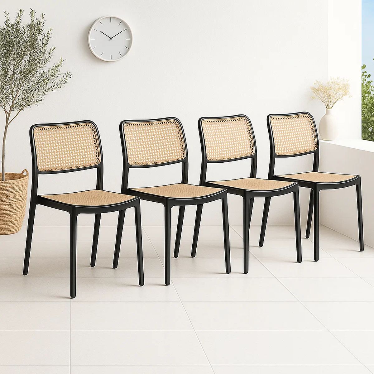 KLIK - Pack de 4 Sillas de Terraza Enrejadas - Negras KLIK