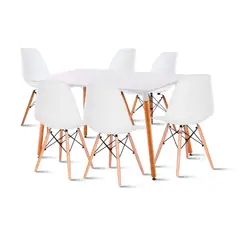 KLIK - Comedor Mesa de 120x80 Rectangular Blanca + 6 Sillas Eames - Blancas
