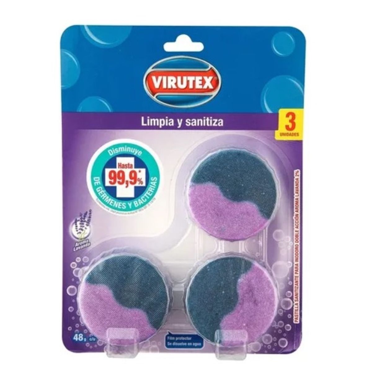 GENERICO - Pack 3 Pastilla Limpieza Baño Inodoro Virutex Lavanda 48 Gr