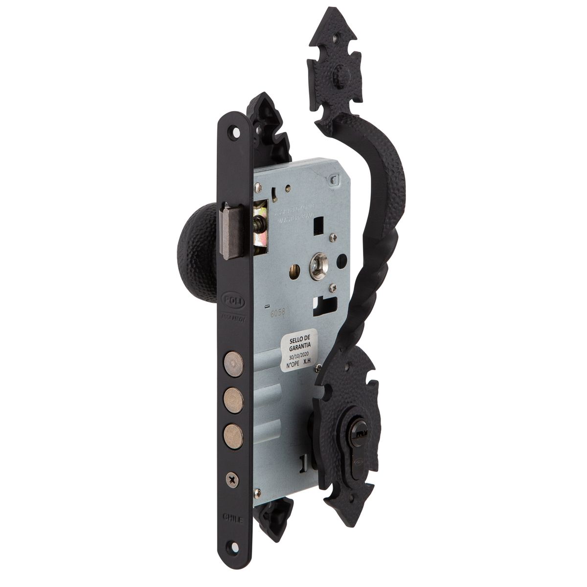 POLI - Cerradura Embutida Rústica B60 PomoTirador acceso 1/2