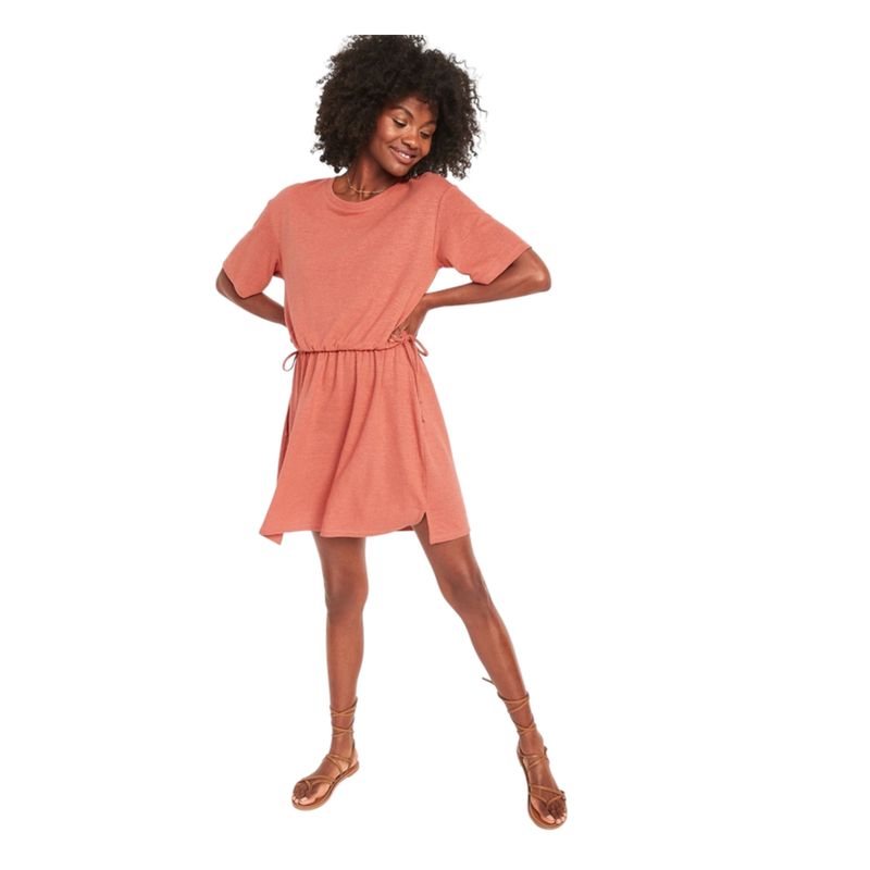 OLD NAVY - Vestido de Lino Cintura Definida Rosa OLD NAVY