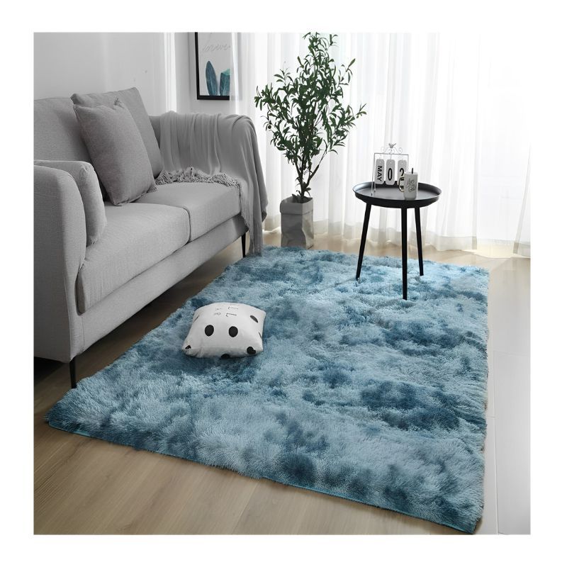 GENERICO - Alfombra Peluda Para Living  Azul Jaspeado 180x200cm