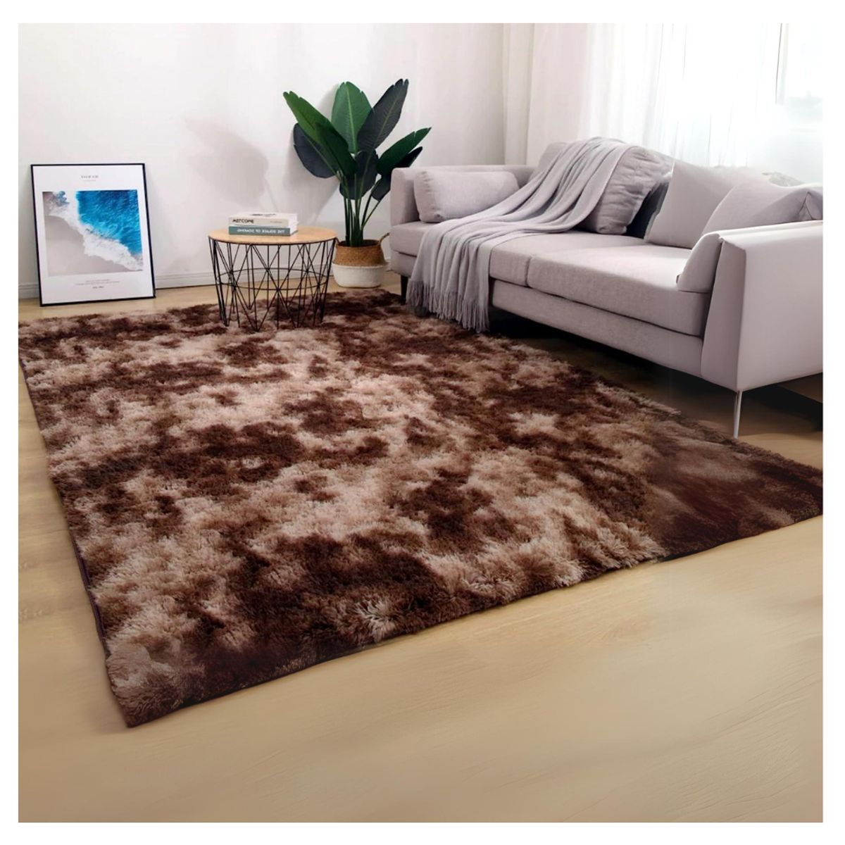 GENERICO - Alfombra Peluda Para Living  Café Jaspeado 180x200cm