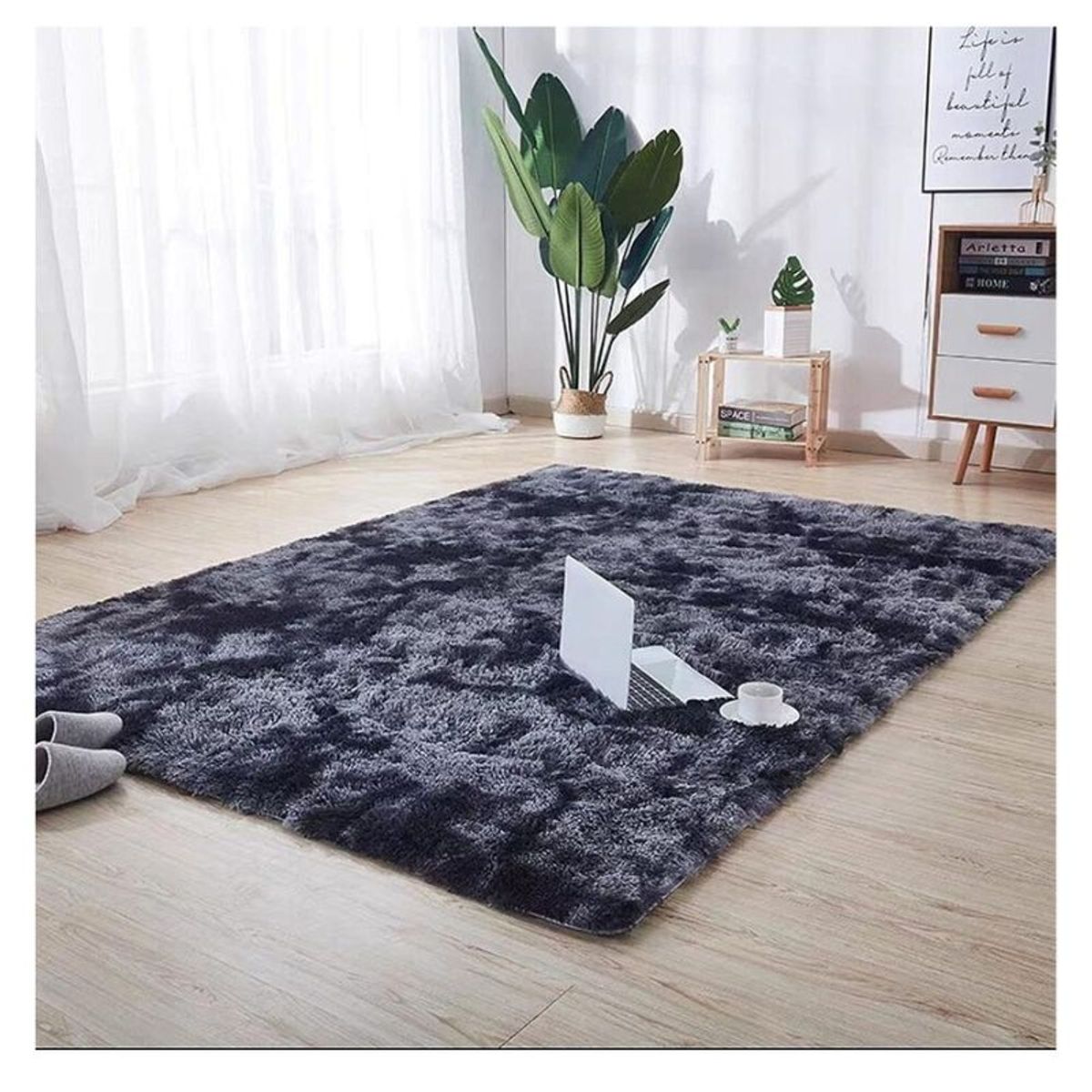 GENERICO - Alfombra Peluda Para Living  Negro Jaspeado 180x200cm