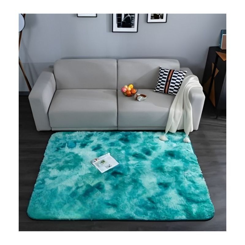 GENERICO - Alfombra Peluda Para Living  Turquesa Jaspeado 180x200cm