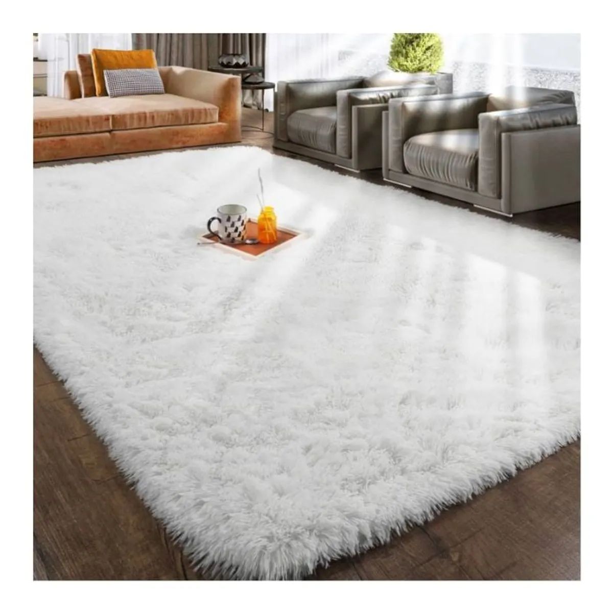GENERICO - Alfombra Peluda Para Living  Blanco 180x200cm